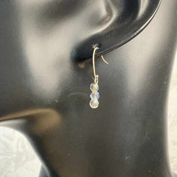 Clear and Blue Beaded Drop Dangle Earrings - Picture 2 of 4